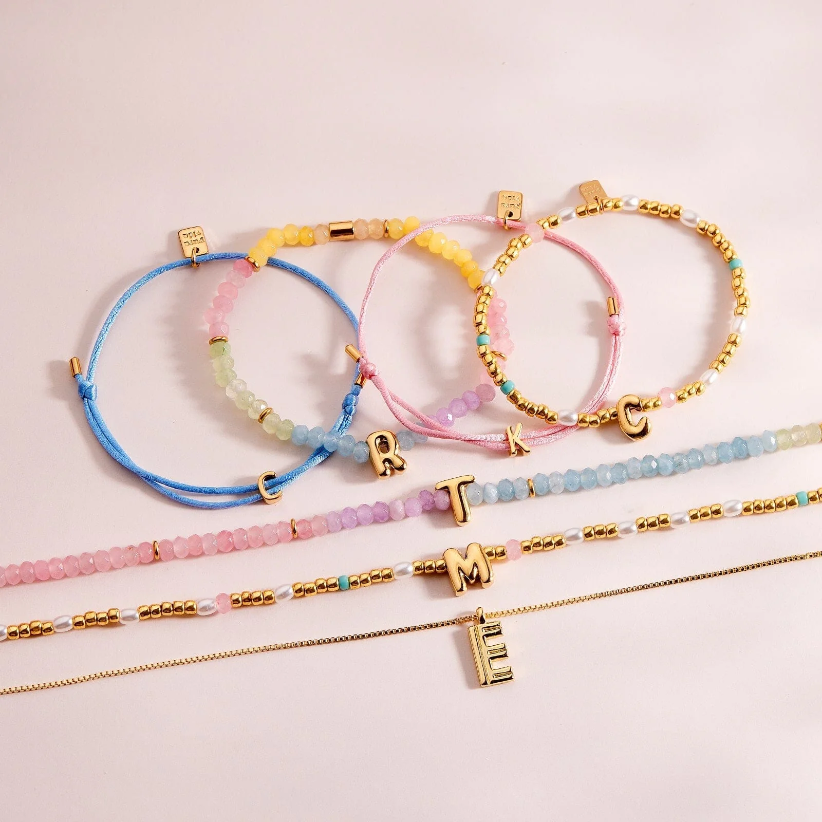 Initial Pearl & Seed Bead Stretch Bracelet - Image 6