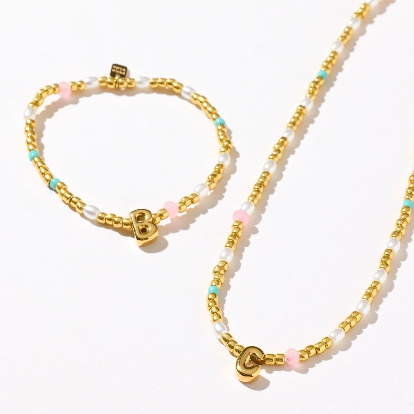 Initial Pearl & Seed Bead Stretch Bracelet - Image 9